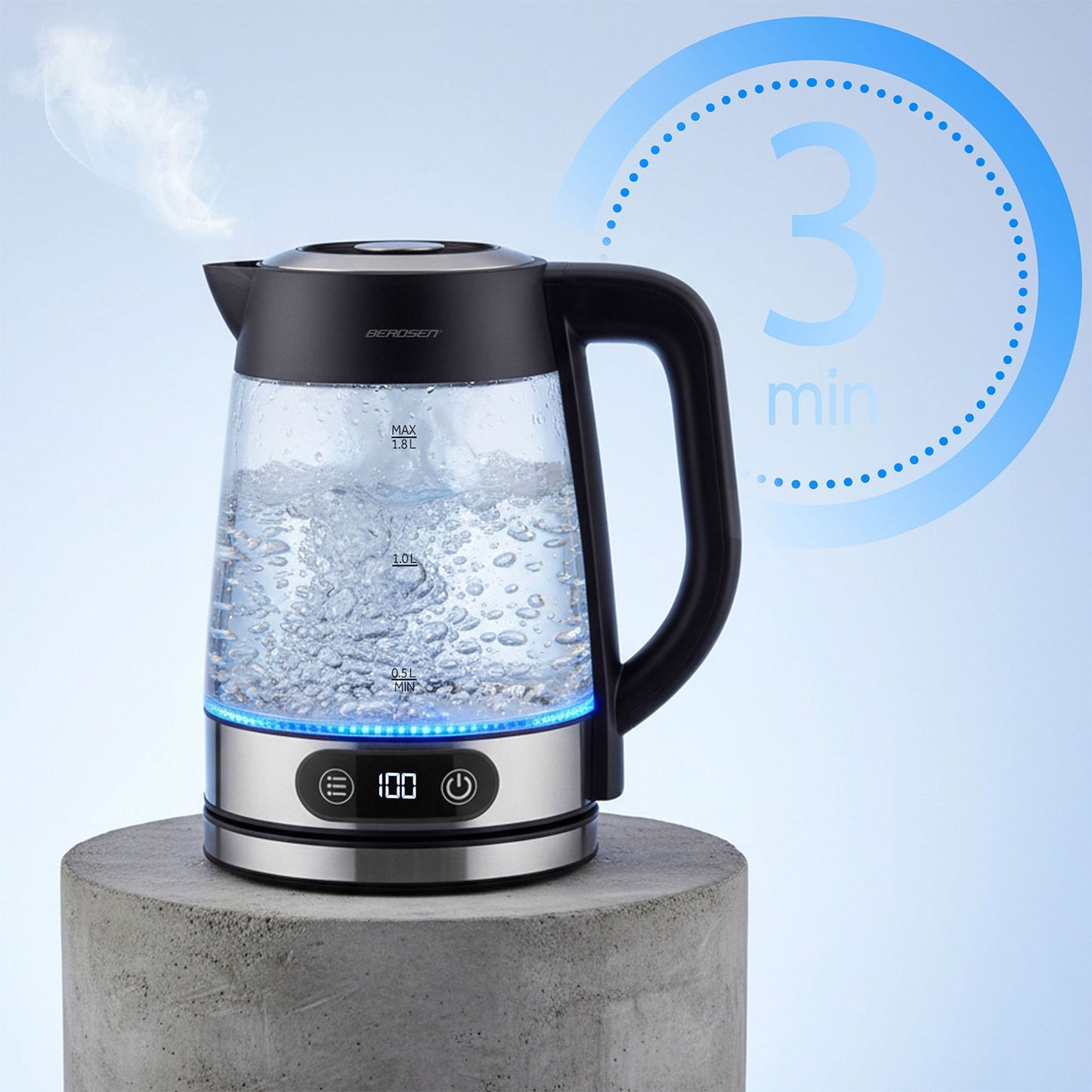Glass Electric Kettle, Temperature Control, 1.8L, 2200W