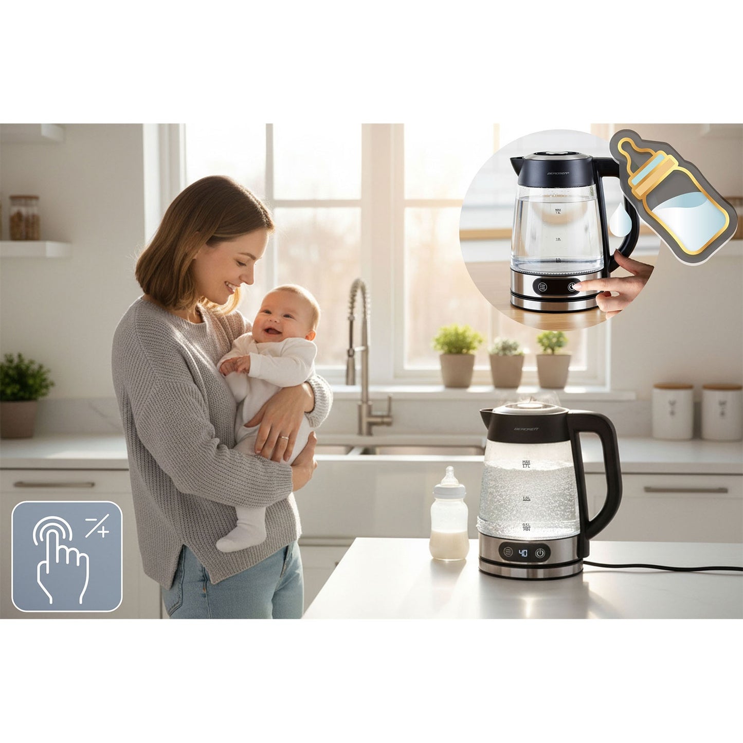 Glass Electric Kettle, Temperature Control, 1.8L, 2200W