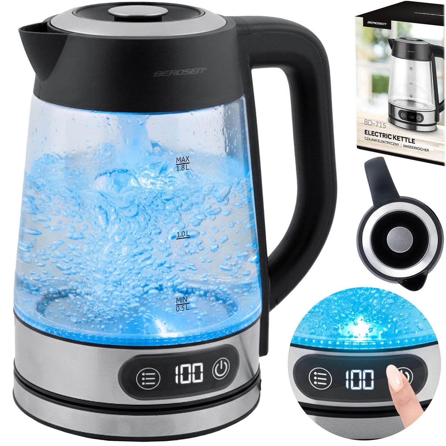 Glass Electric Kettle, Temperature Control, 1.8L, 2200W