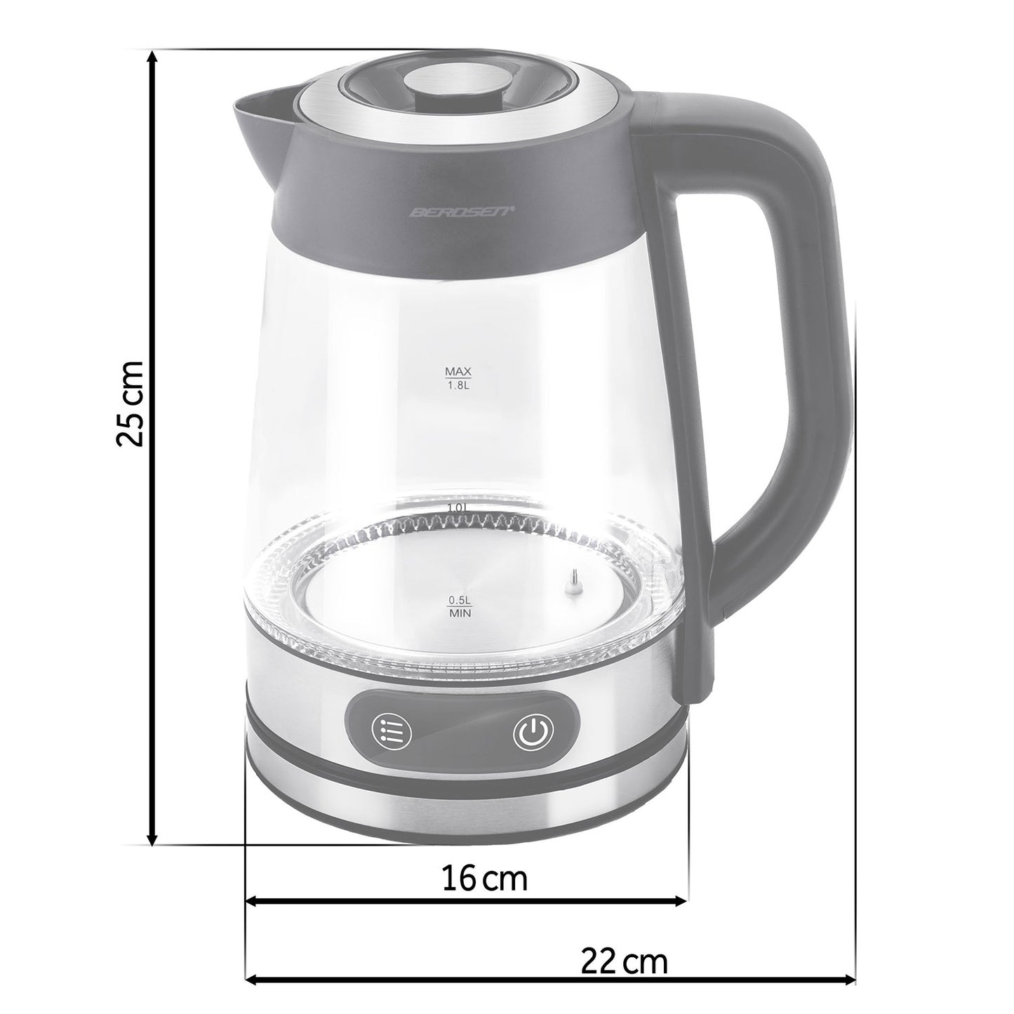 Glass Electric Kettle, Temperature Control, 1.8L, 2200W