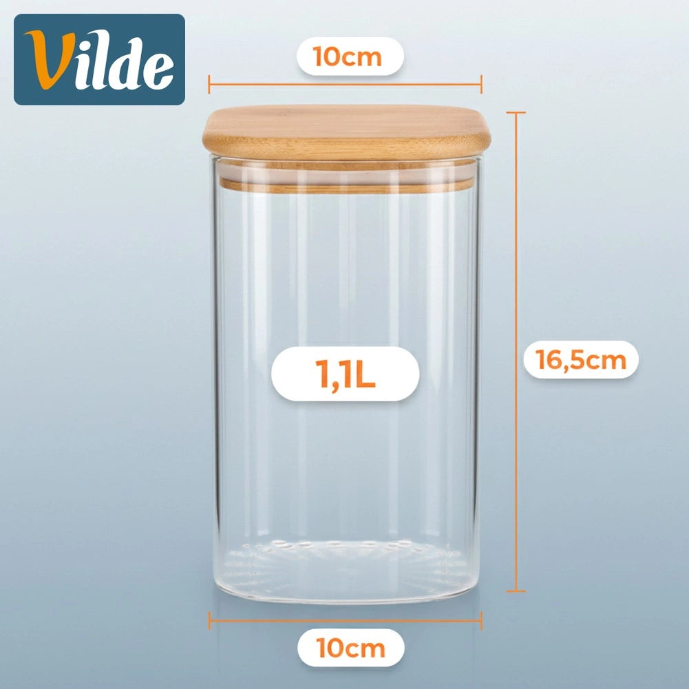 Glass Food Storage Container, Airtight, 1.1L Capacity