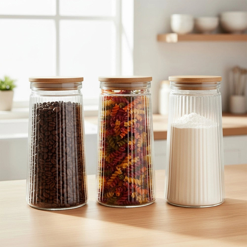 Glass Food Storage Container, Airtight Bamboo Lid, 1.4L