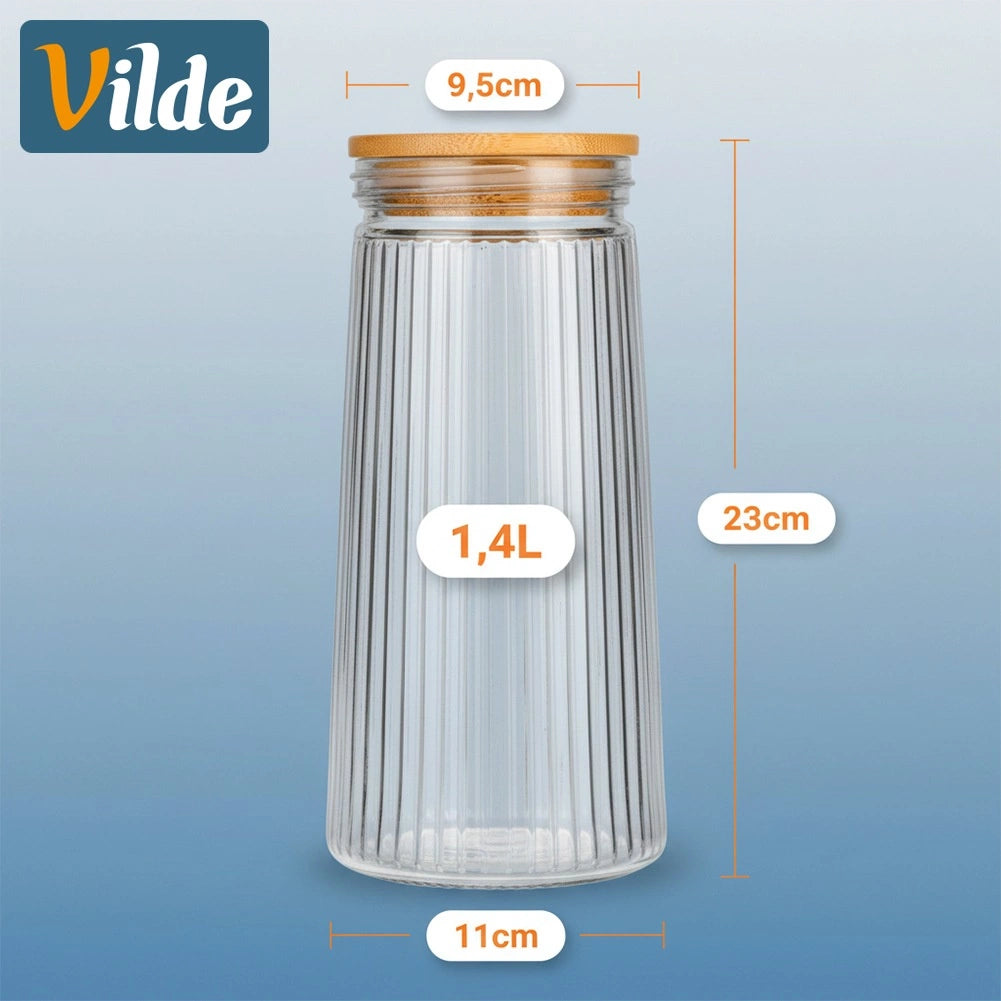 Glass Food Storage Container, Airtight Bamboo Lid, 1.4L
