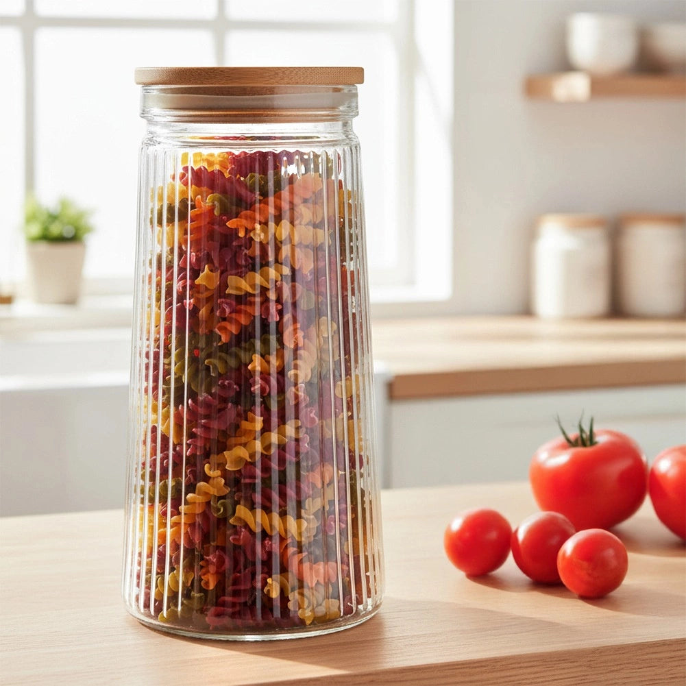 Glass Food Storage Container, Airtight Bamboo Lid, 1.4L