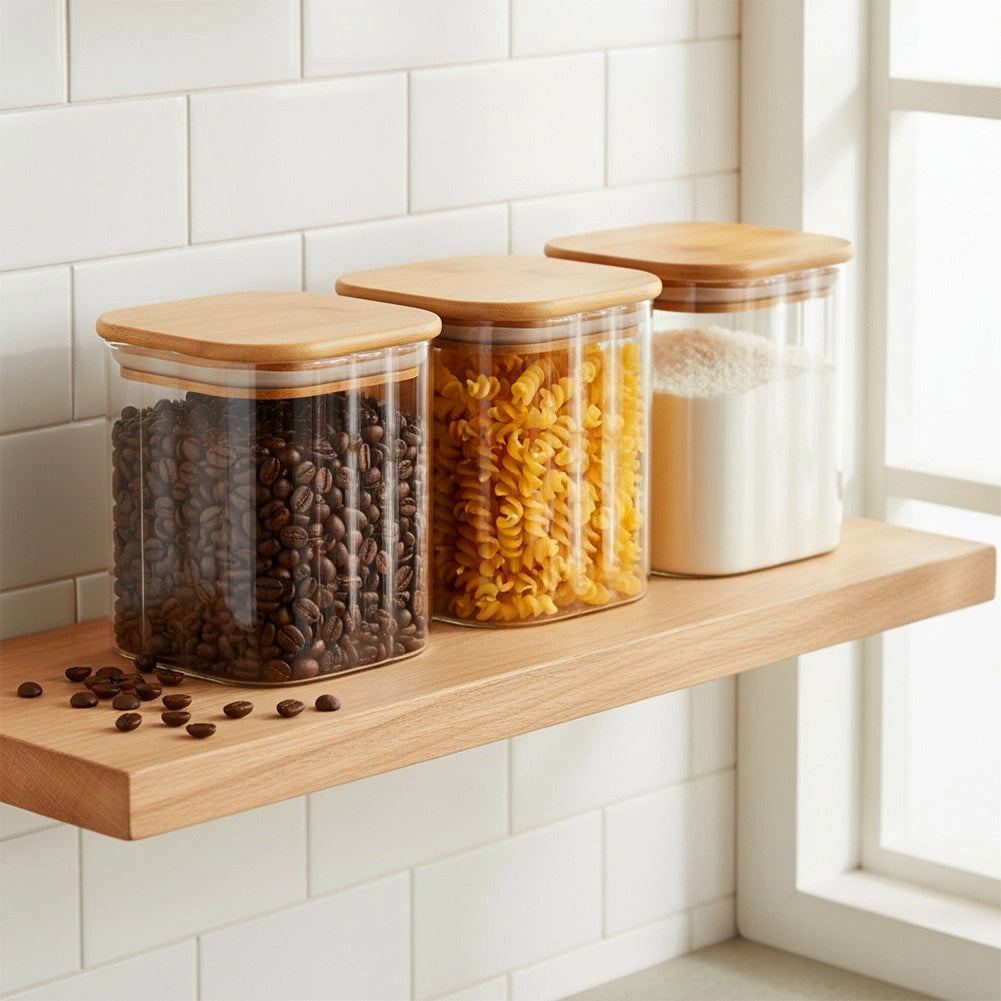 Glass Food Storage Container, Airtight with Bamboo Lid, 750 ml