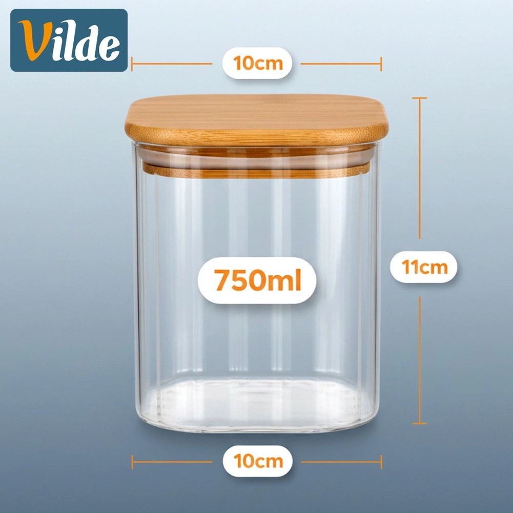 Glass Food Storage Container, Airtight with Bamboo Lid, 750 ml