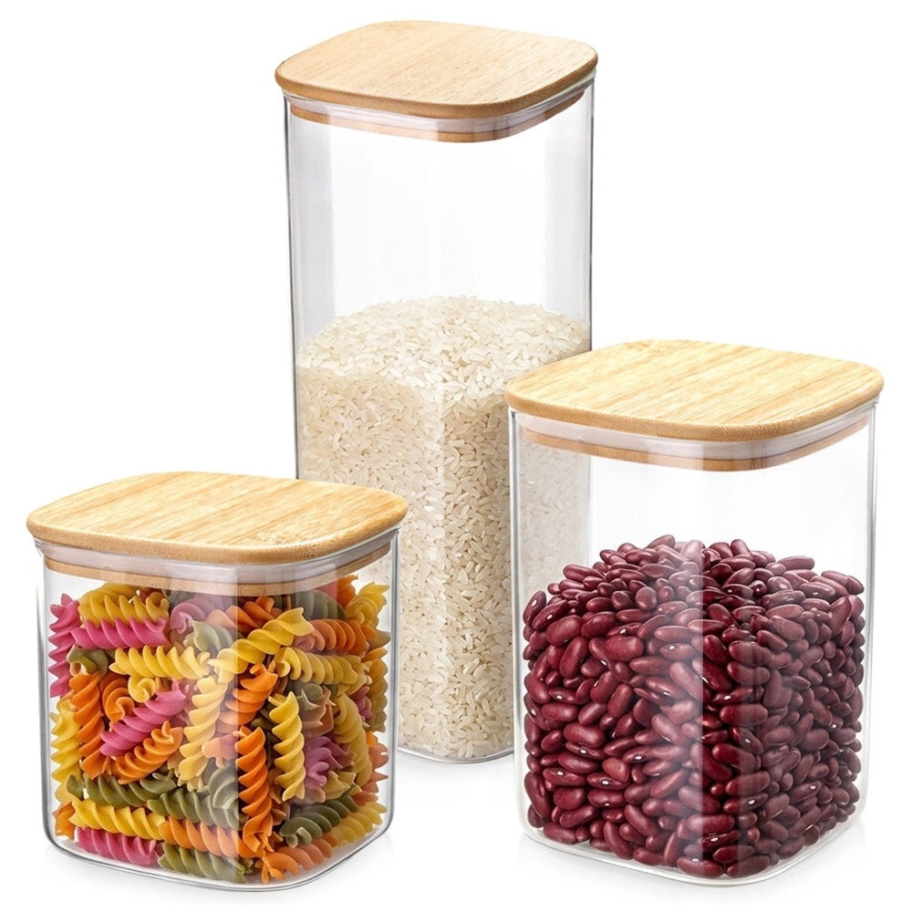 Glass Food Storage Containers with Bamboo Lids, Set of 3