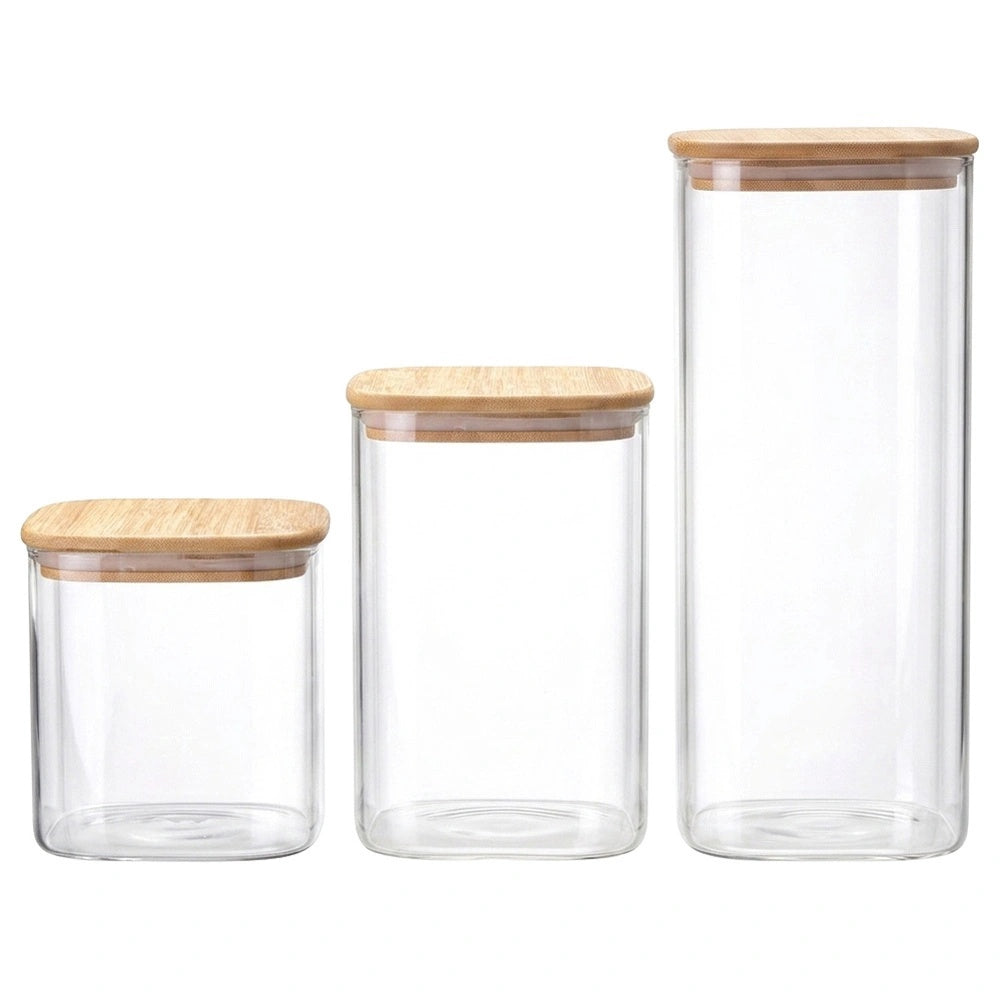 Glass Food Storage Containers with Bamboo Lids, Set of 3