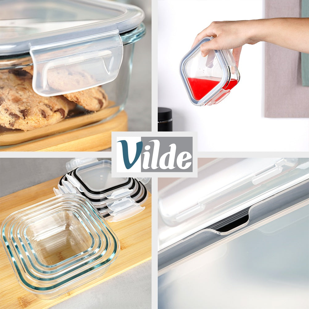 Glass Food Storage Containers with Lid, Square, Set of 4