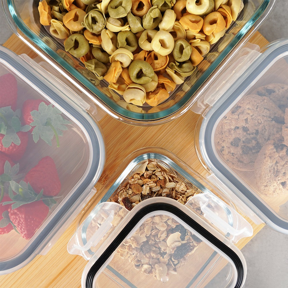 Glass Food Storage Containers with Lid, Square, Set of 4