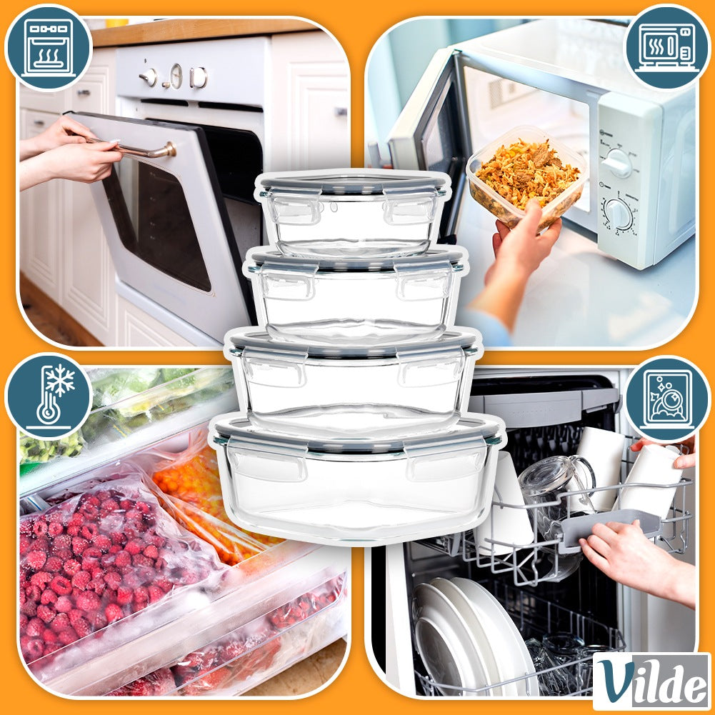 Glass Food Storage Containers with Lid, Square, Set of 4