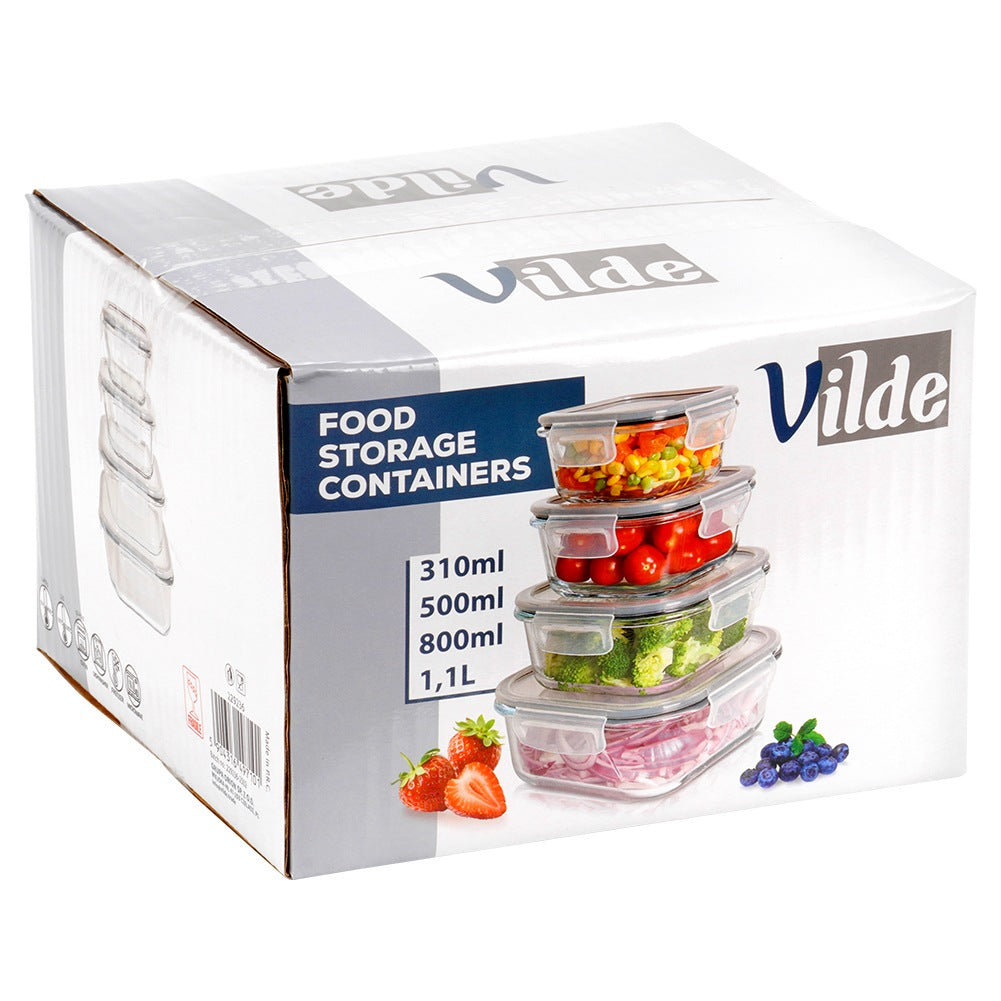 Glass Food Storage Containers with Lid, Square, Set of 4