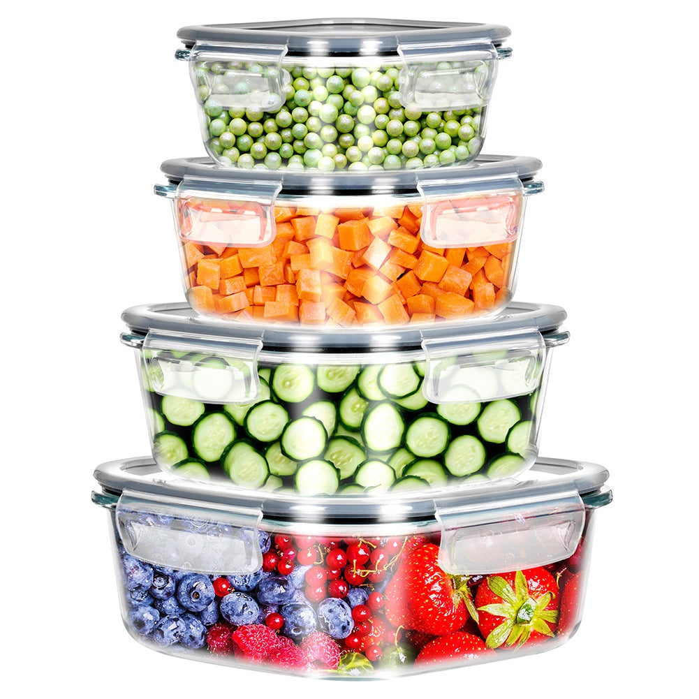 Glass Food Storage Containers with Lid, Square, Set of 4