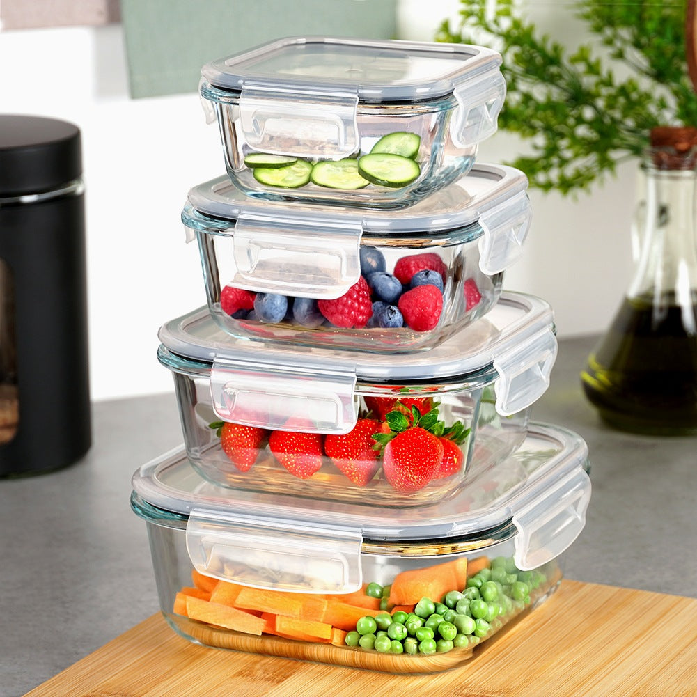 Glass Food Storage Containers with Lid, Square, Set of 4