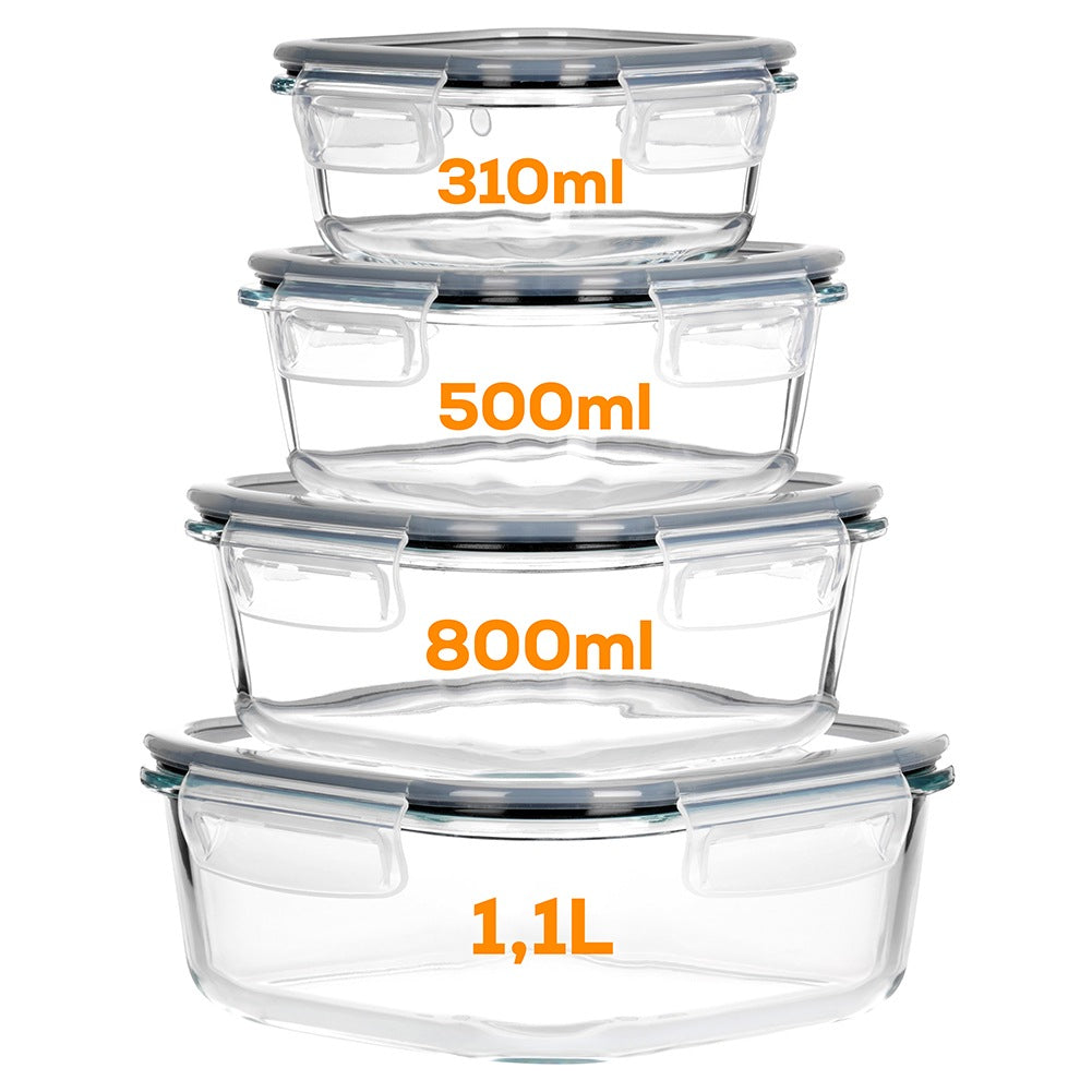 Glass Food Storage Containers with Lid, Square, Set of 4