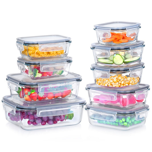 Glass Food Storage Containers with Lids, Set of 9