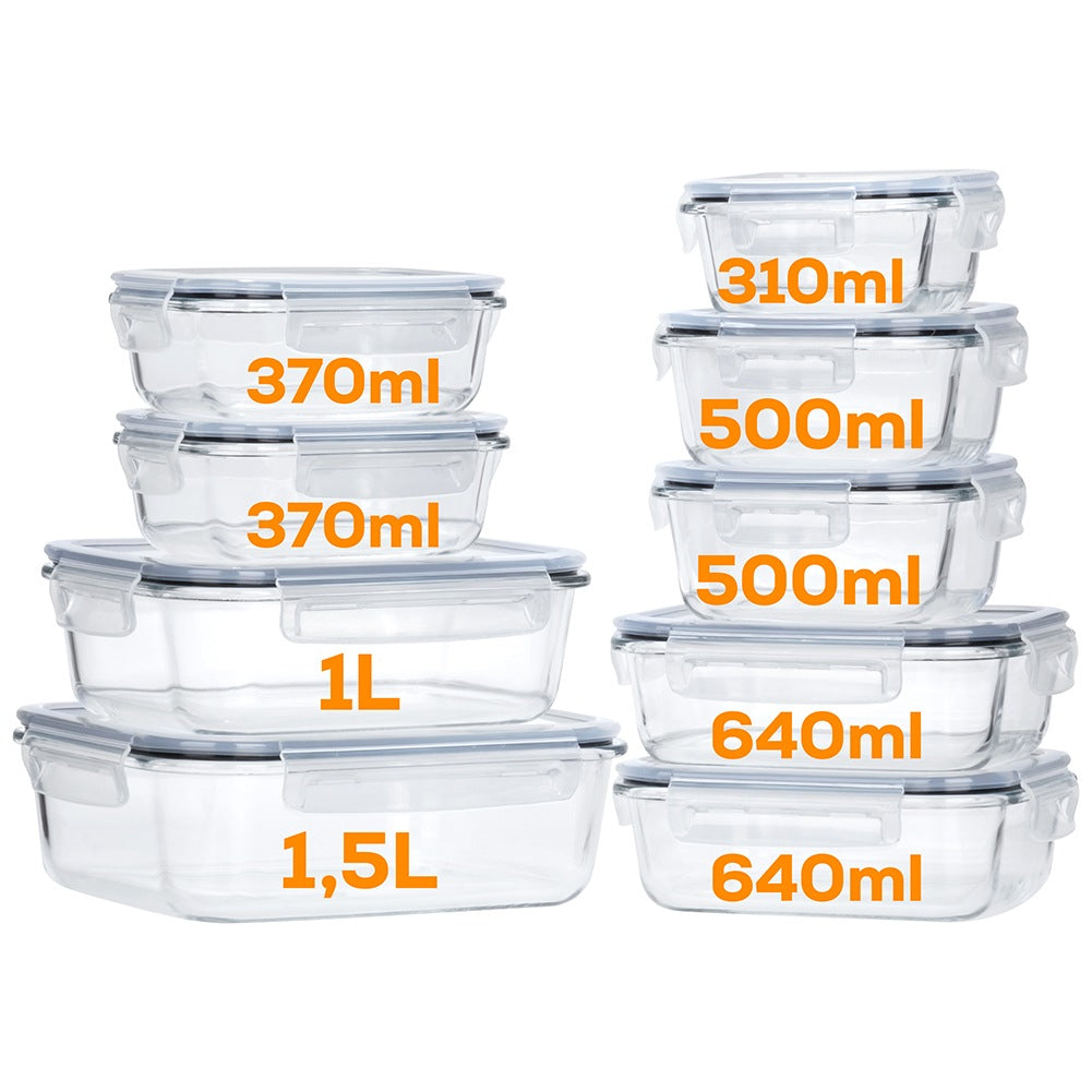 Glass Food Storage Containers with Lids, Set of 9