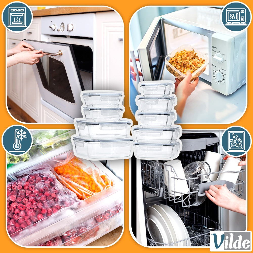 Glass Food Storage Containers with Lids, Set of 9