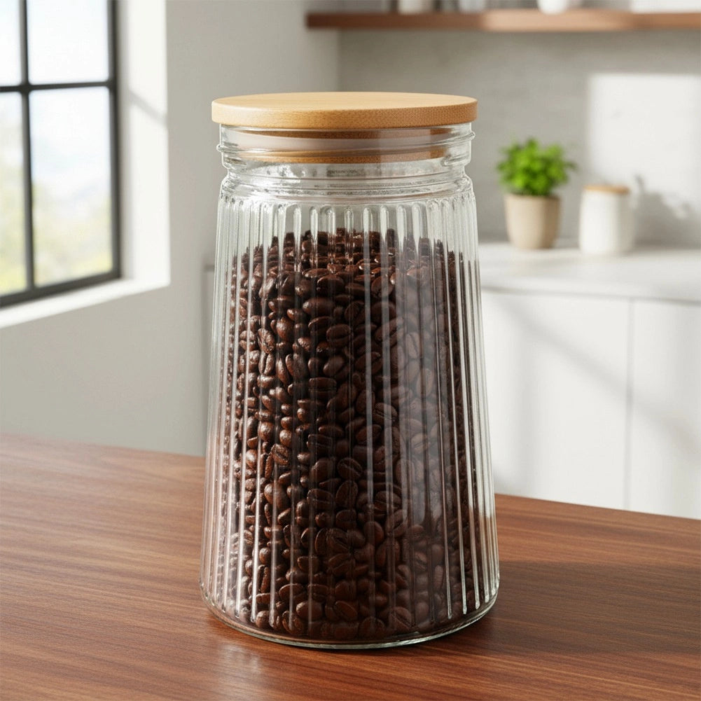 Glass Food Storage Container with Airtight Bamboo Lid, 1L