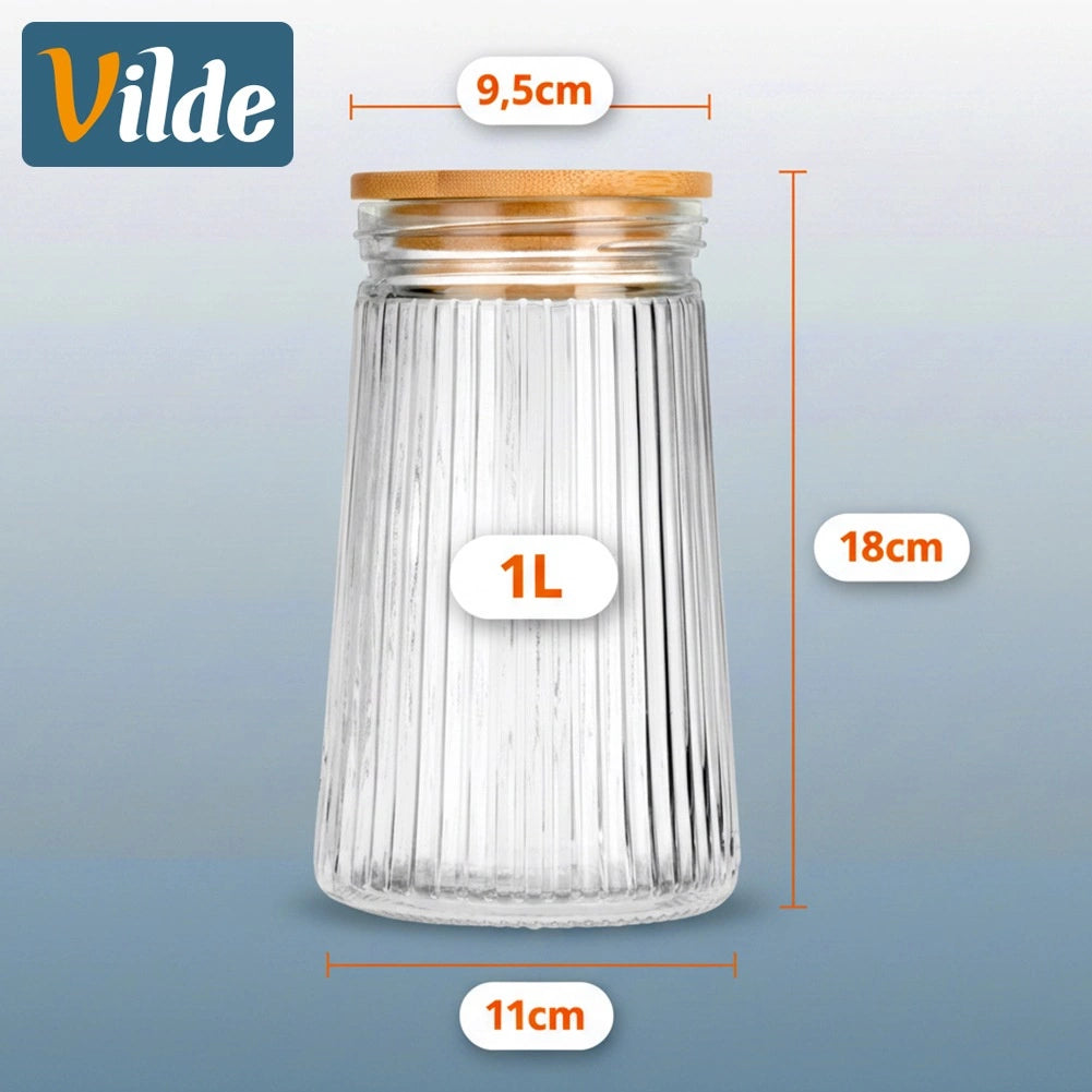 Glass Food Storage Container with Airtight Bamboo Lid, 1L