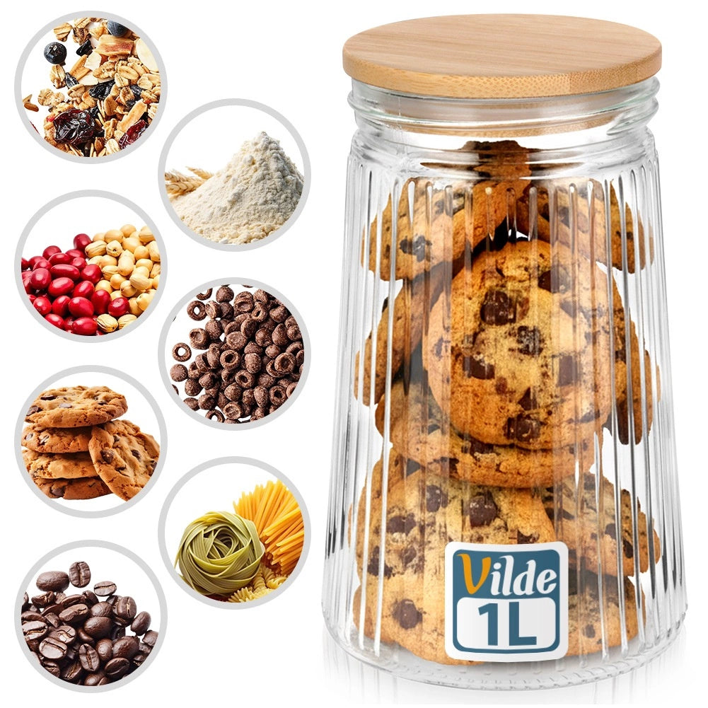 Glass Food Storage Container with Airtight Bamboo Lid, 1L