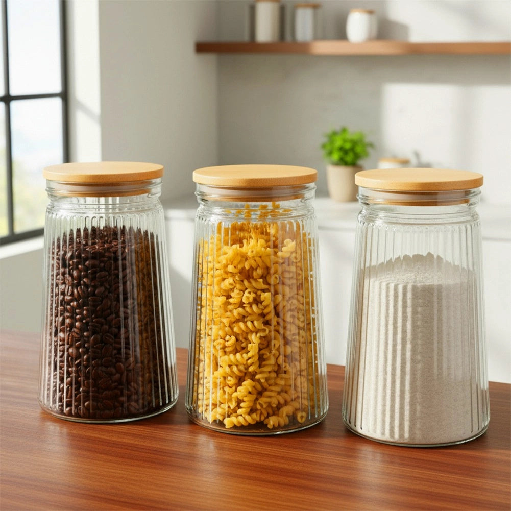 Glass Food Storage Container with Airtight Bamboo Lid, 1L