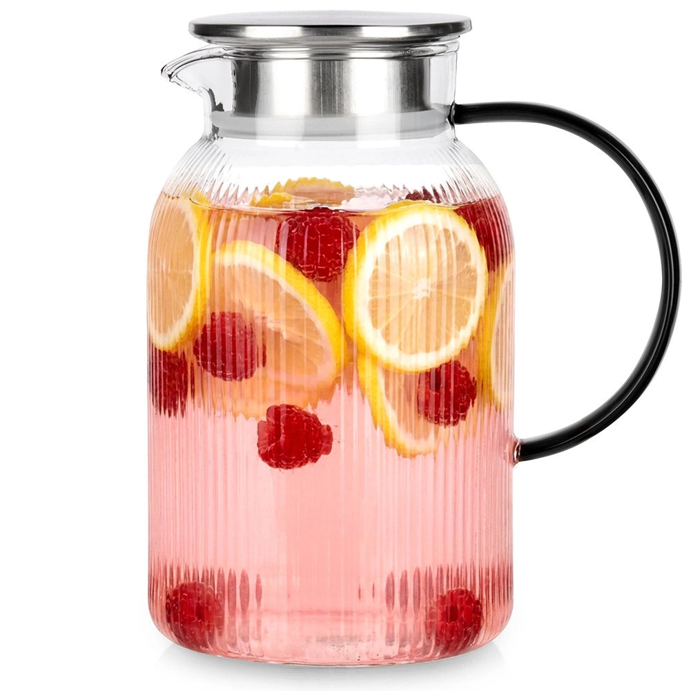 Glass Jug with Lid, 1.5L Borosilicate, Strainer