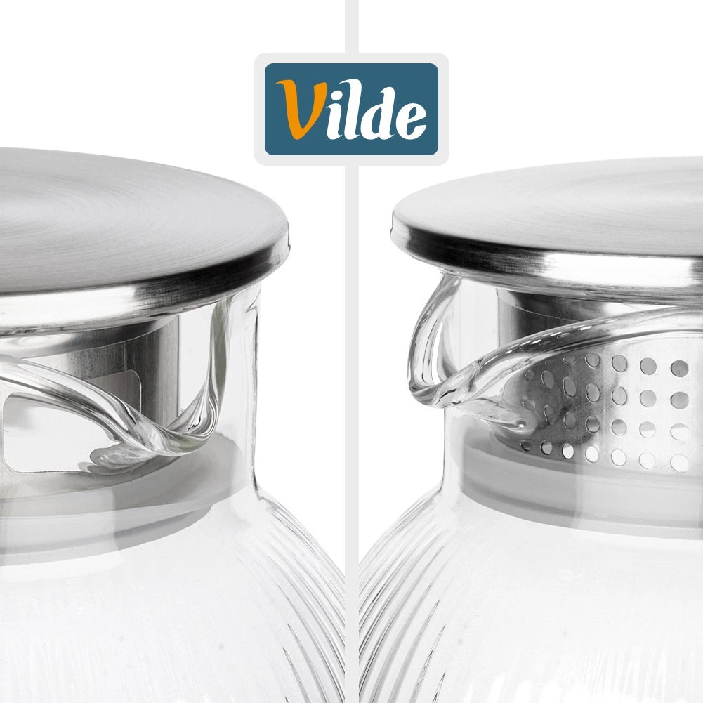 Glass Jug with Lid, 1.5L Borosilicate, Strainer