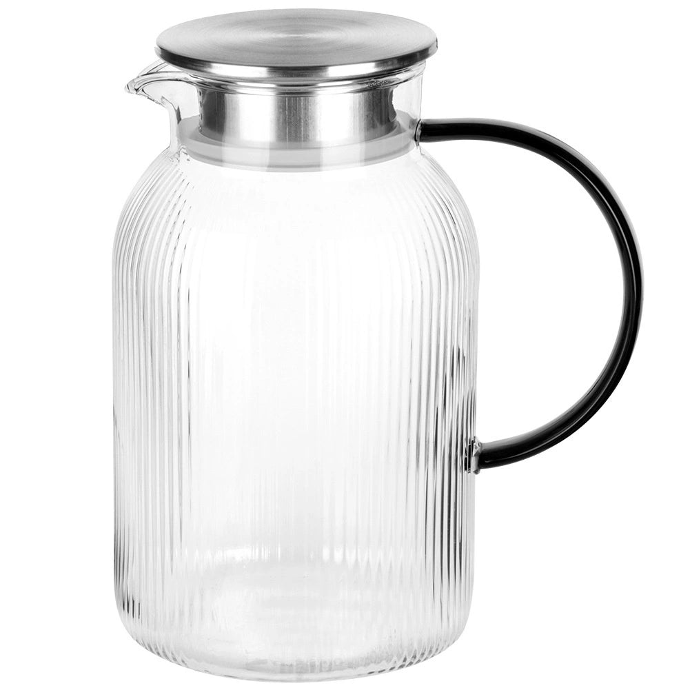 Glass Jug with Lid, 1.5L Borosilicate, Strainer