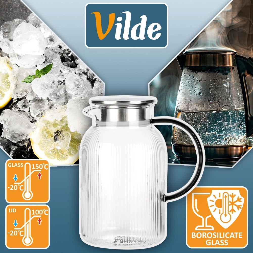 Glass Jug with Lid, 1.5L Borosilicate, Strainer