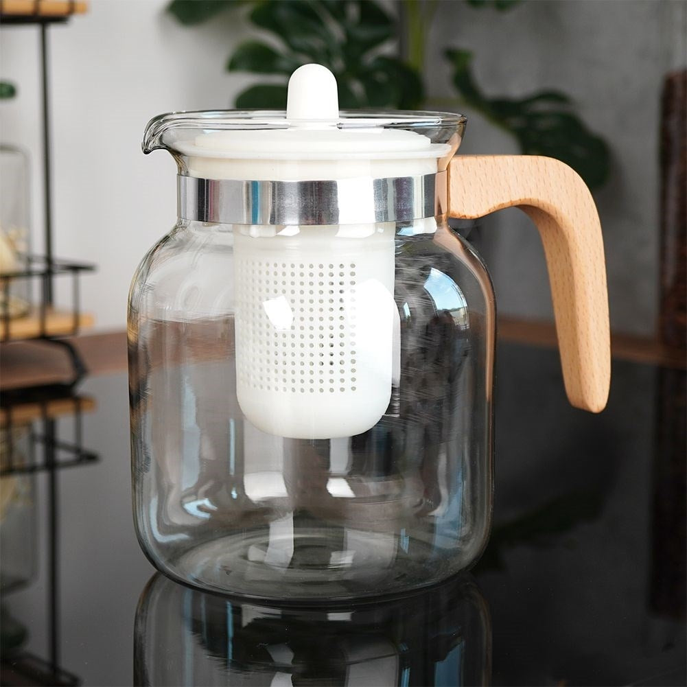 Glass Jug with Removable Infuser, Lid and Wooden Handle
