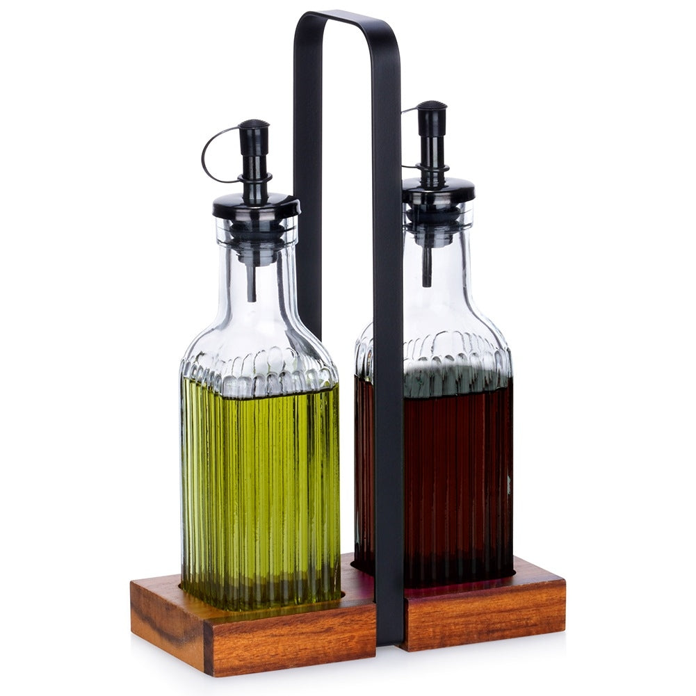 Glass Oil & Vinegar Bottle Set with Stand, 2x 190 ml