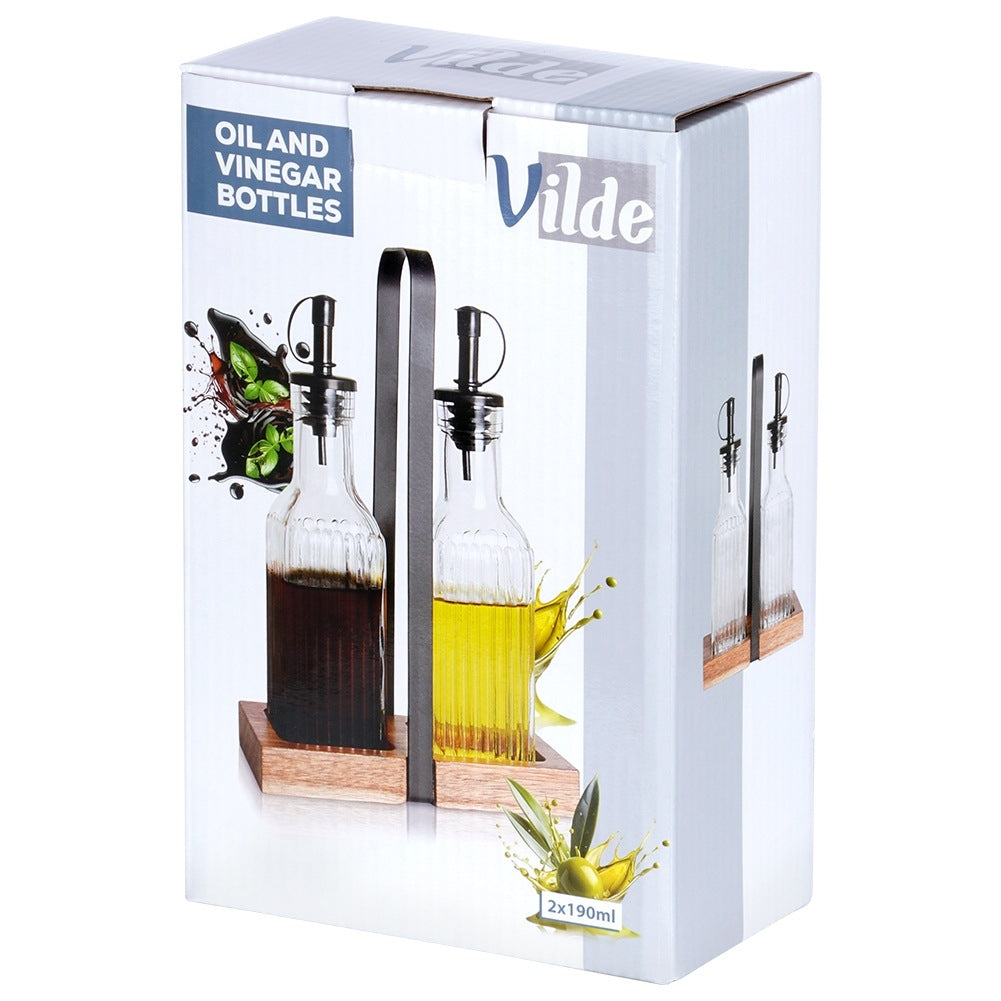 Glass Oil & Vinegar Bottle Set with Stand, 2x 190 ml