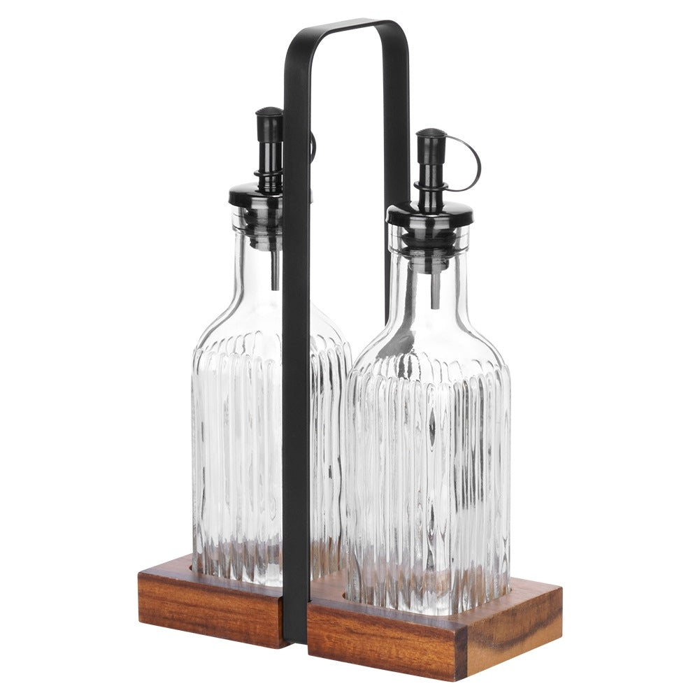 Glass Oil & Vinegar Bottle Set with Stand, 2x 190 ml