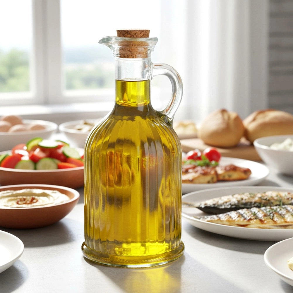Glass Oil and Vinegar Bottle, 350 ml, Ribbed Design