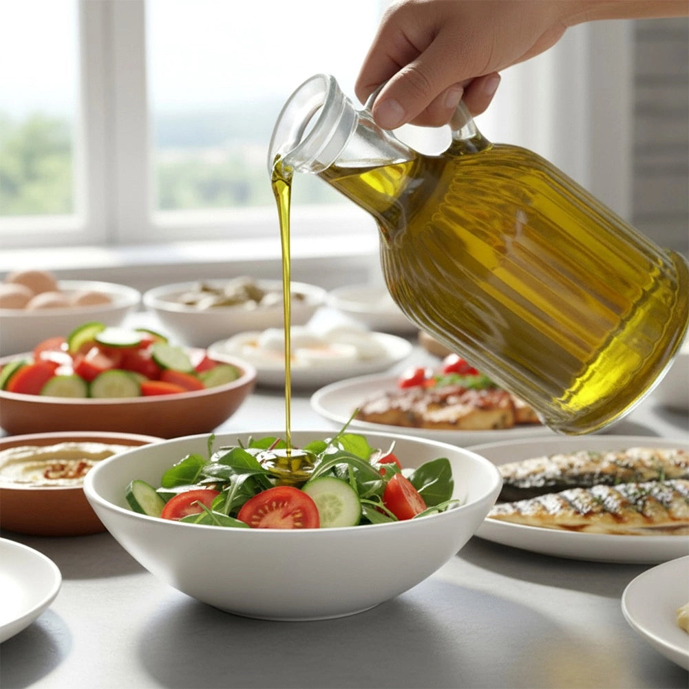Glass Oil and Vinegar Bottle, 350 ml, Ribbed Design