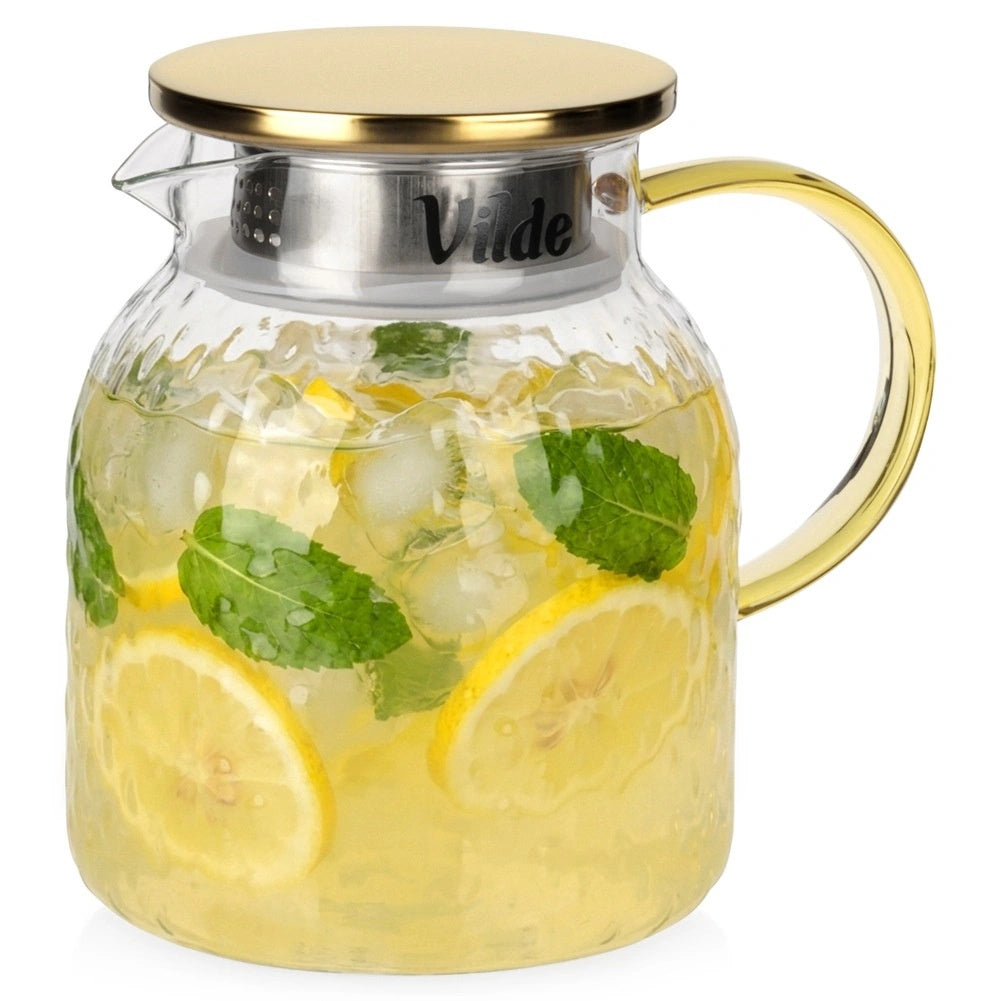 Glass Pitcher with Lid and Strainer, 1.1L Capacity