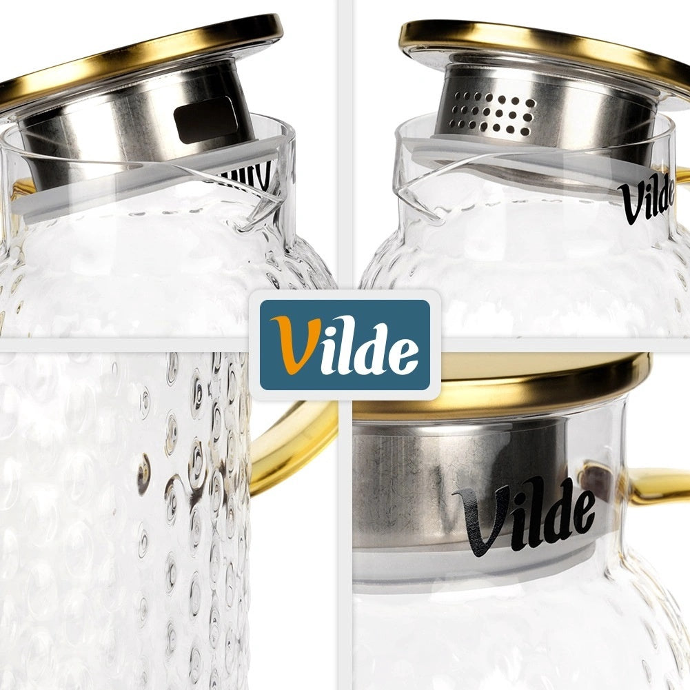 Glass Pitcher with Lid and Strainer, 1.1L Capacity