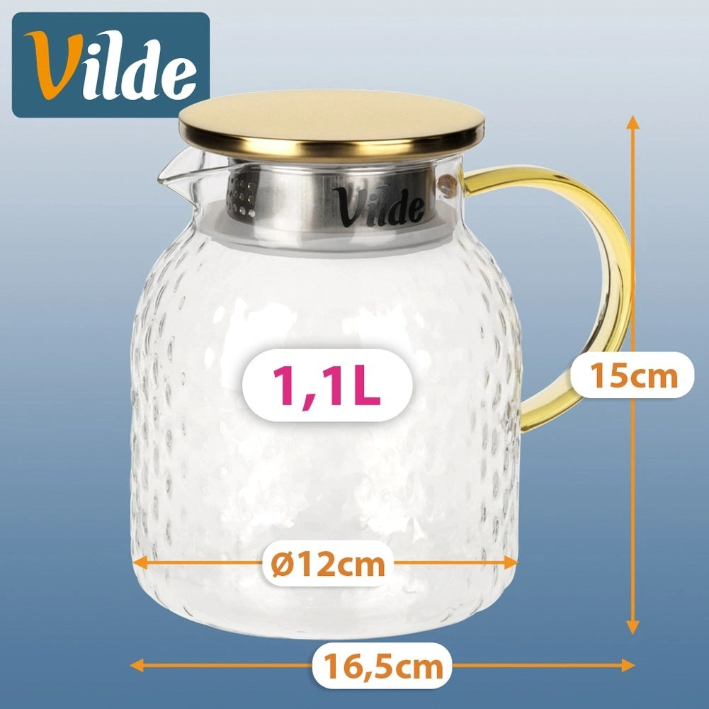 Glass Pitcher with Lid and Strainer, 1.1L Capacity