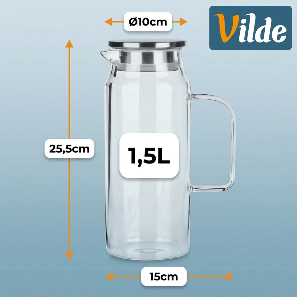 Glass Pitcher with Strainer Lid, 1.5L Borosilicate