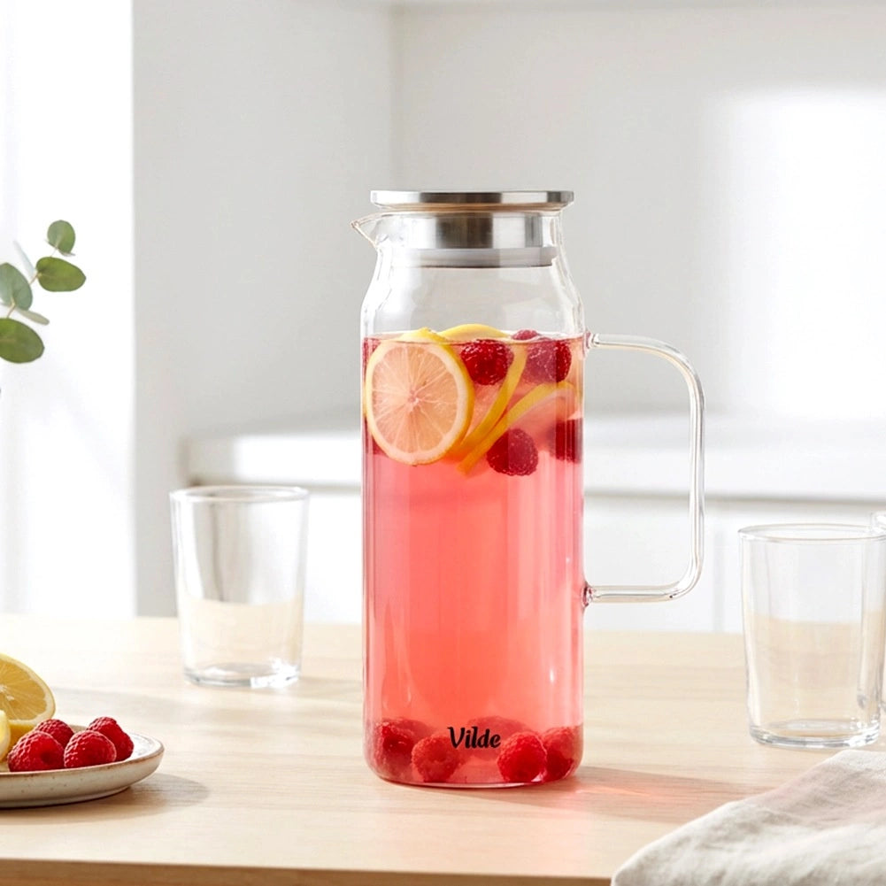 Glass Pitcher with Strainer Lid, 1.5L Borosilicate