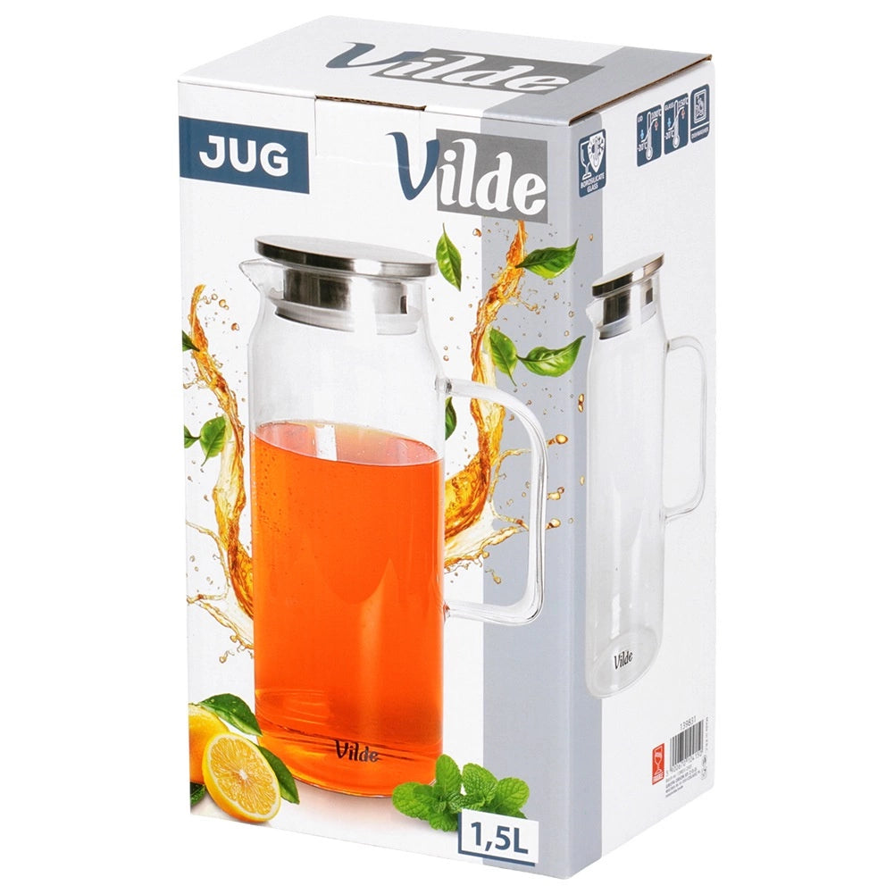 Glass Pitcher with Strainer Lid, 1.5L Borosilicate