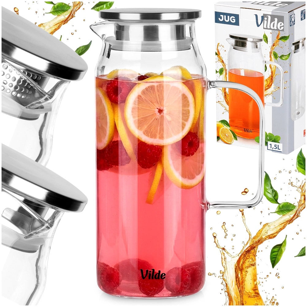 Glass Pitcher with Strainer Lid, 1.5L Borosilicate