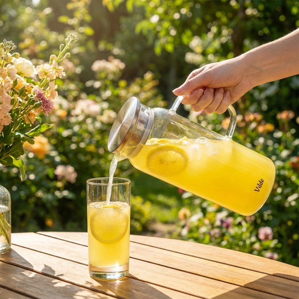 Glass Pitcher with Strainer Lid, 1.5L Borosilicate