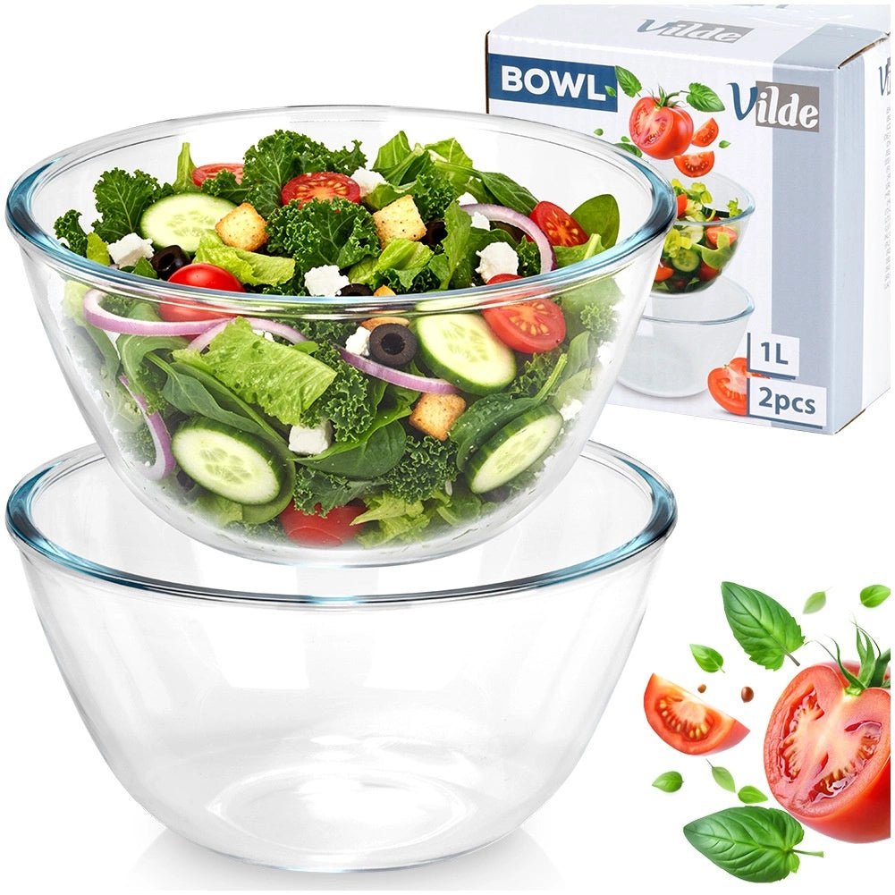 Glass Serving Bowls Set, 17 cm, 1 L, 2 Pieces