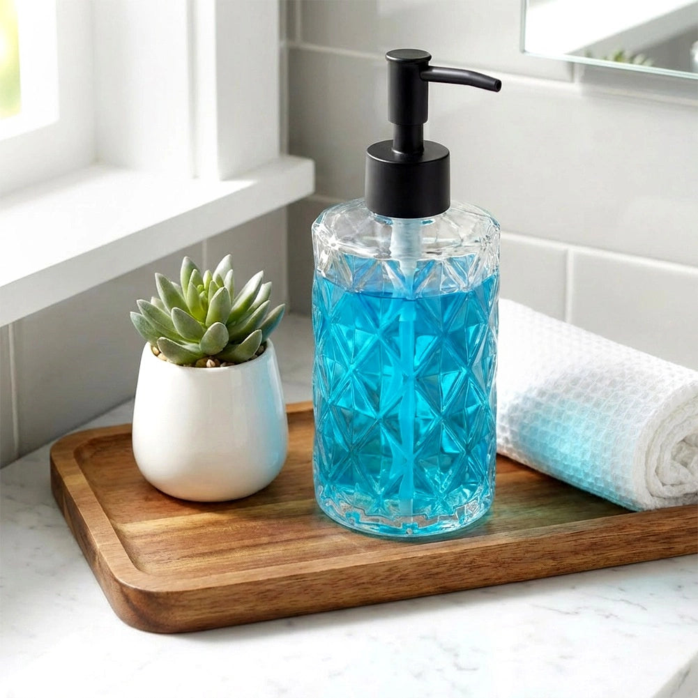 Glass Soap Dispenser, 330 ml – Transparent, Easy Refill