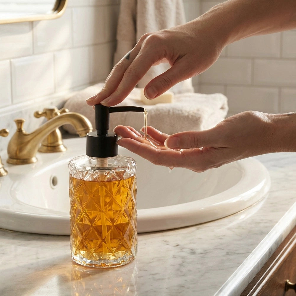 Glass Soap Dispenser, 330 ml – Transparent, Easy Refill