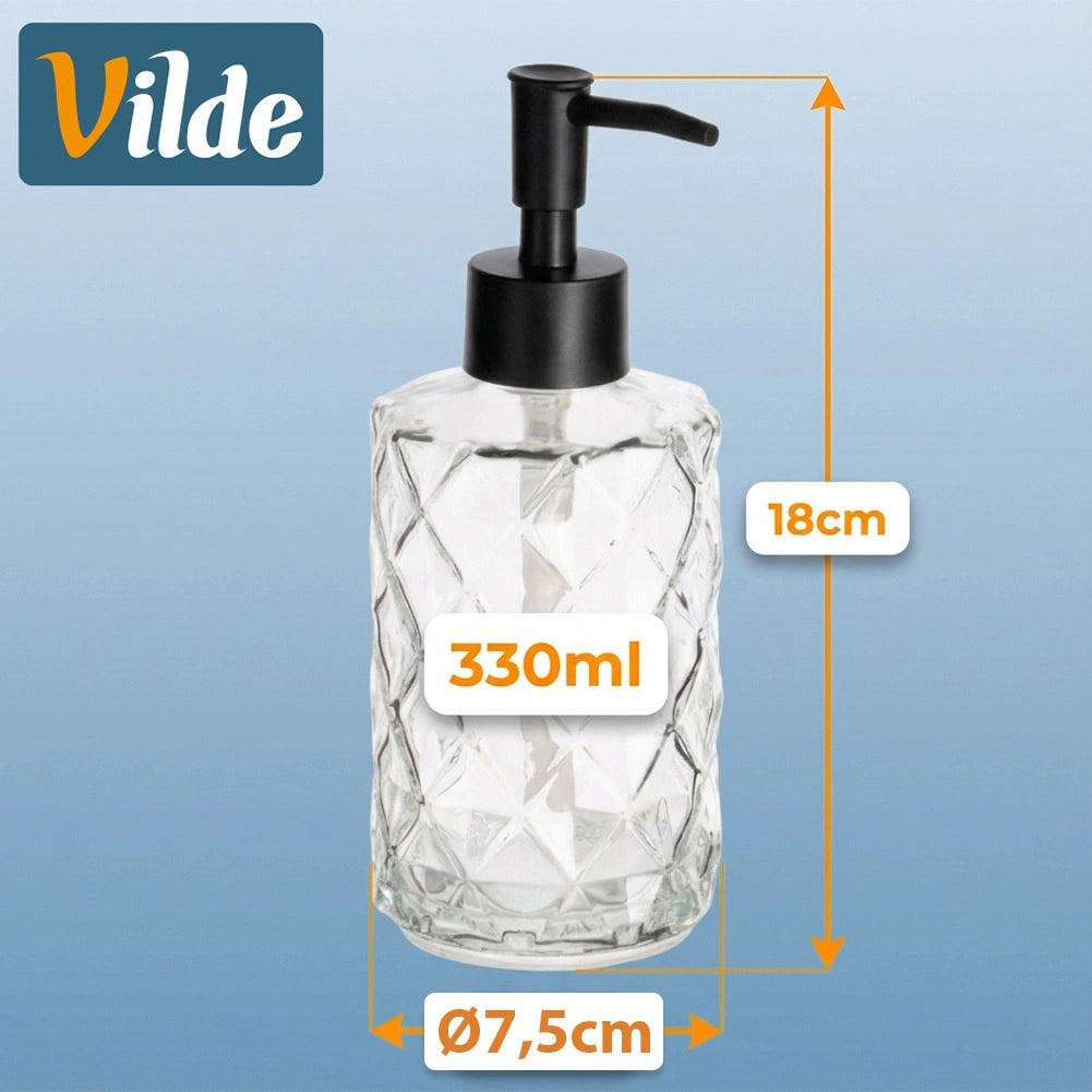 Glass Soap Dispenser, 330 ml – Transparent, Easy Refill