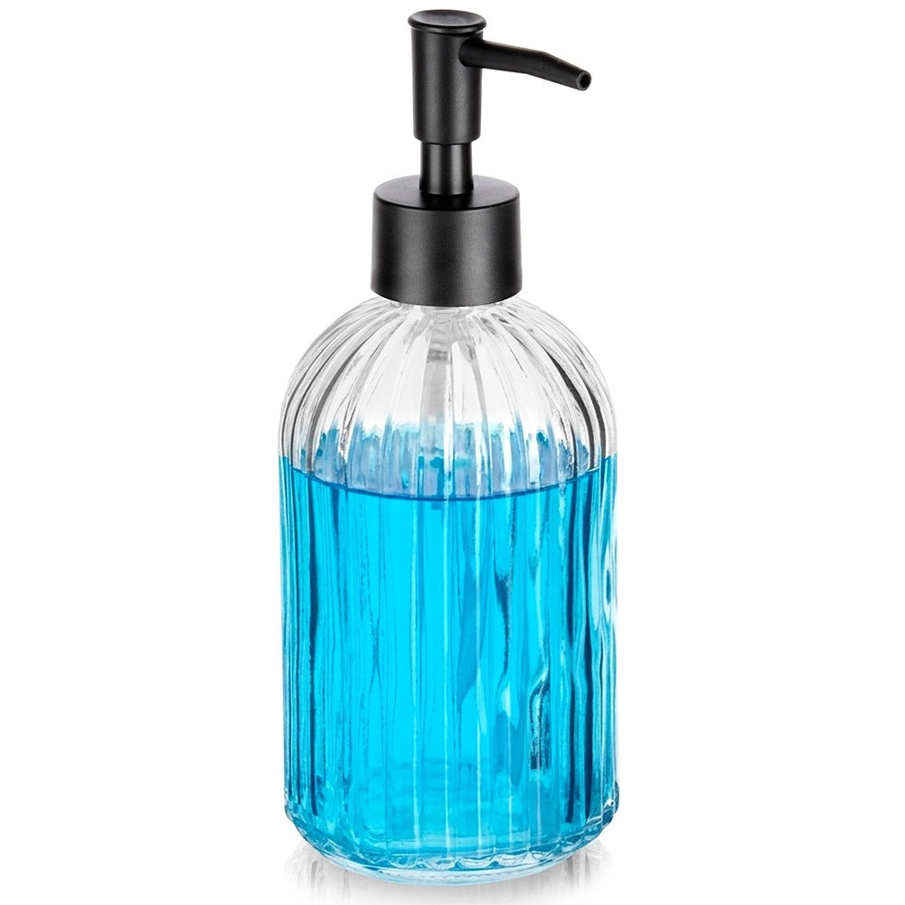 Glass Soap Dispenser, 400 ml – Transparent, Ribbed Design