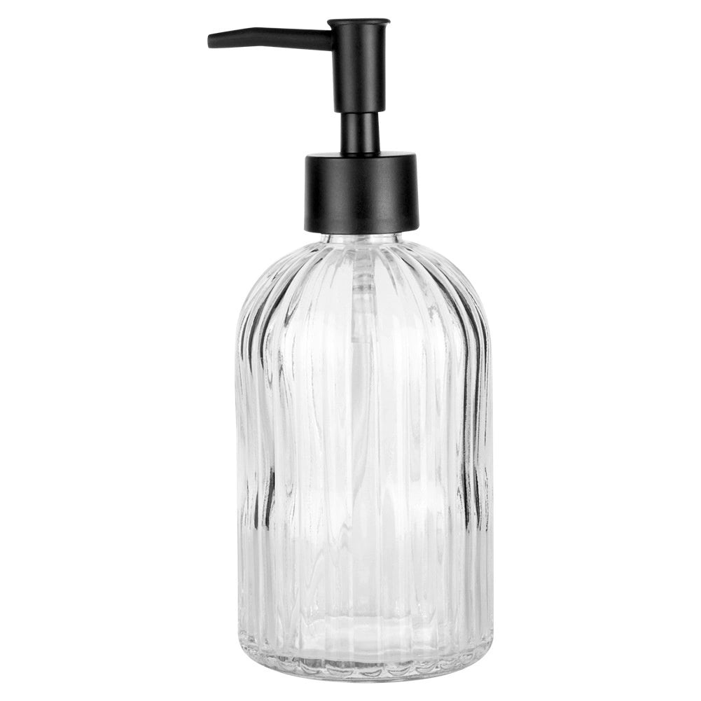 Glass Soap Dispenser, 400 ml – Transparent, Ribbed Design